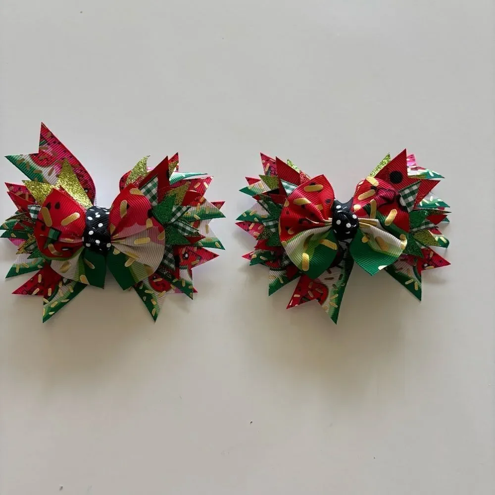 Christmas Hair Bows Barrettes Clips NEW SET OF 2‎